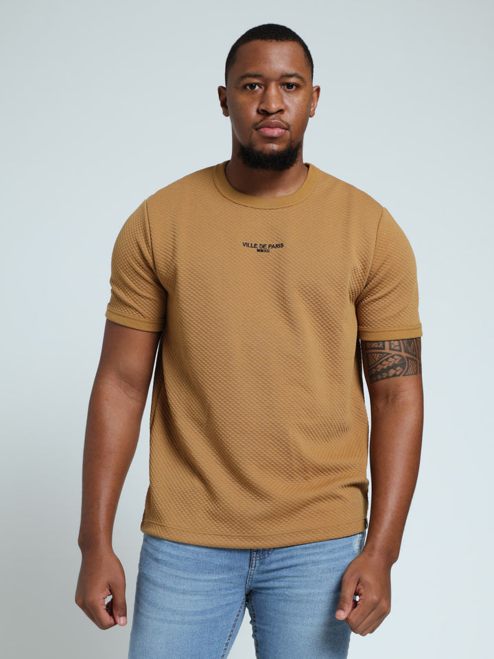 Diamond Quilt Embroidered Tee - Khaki