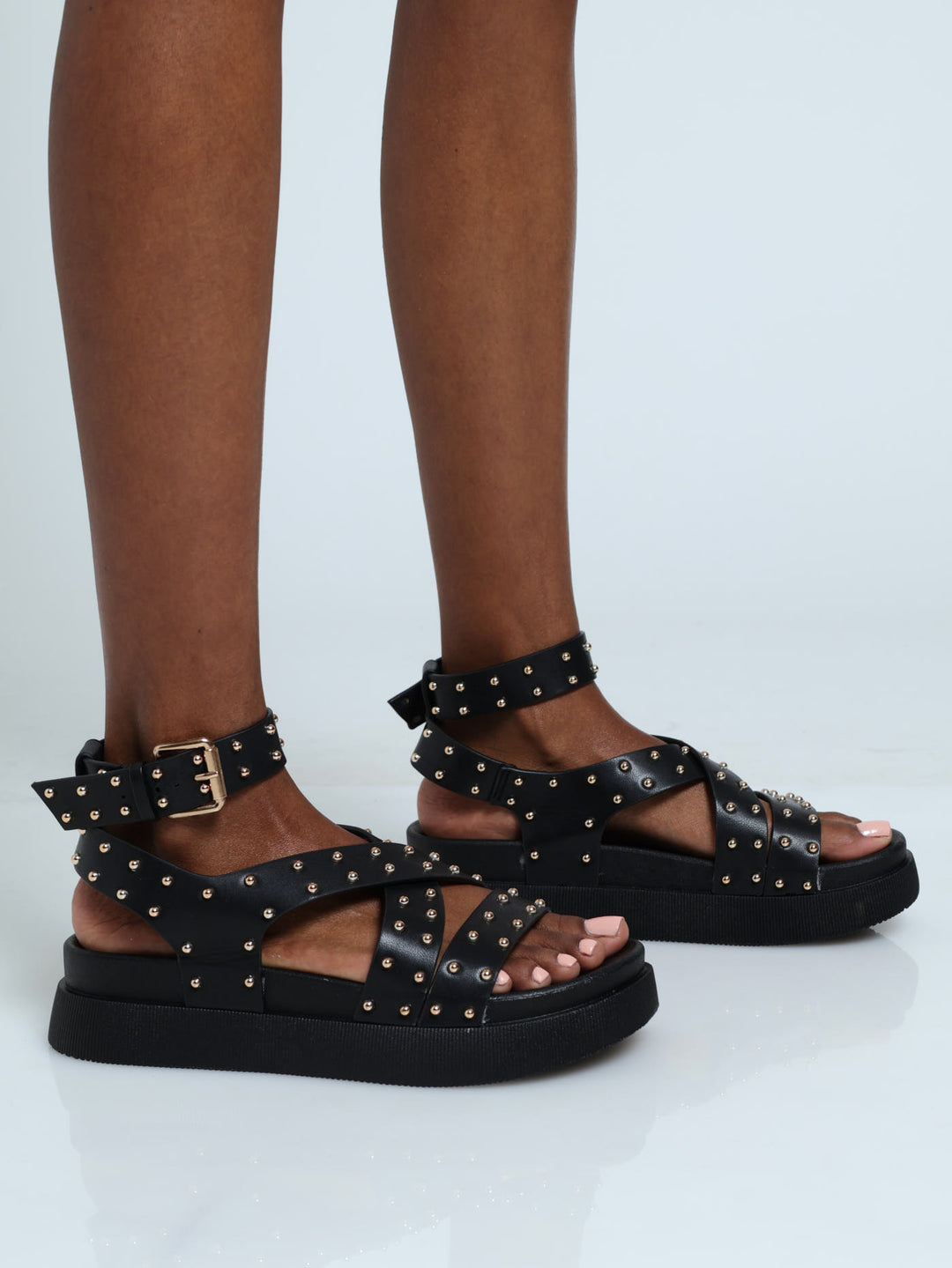 Crosstrap Studded Mule Sandal - Black