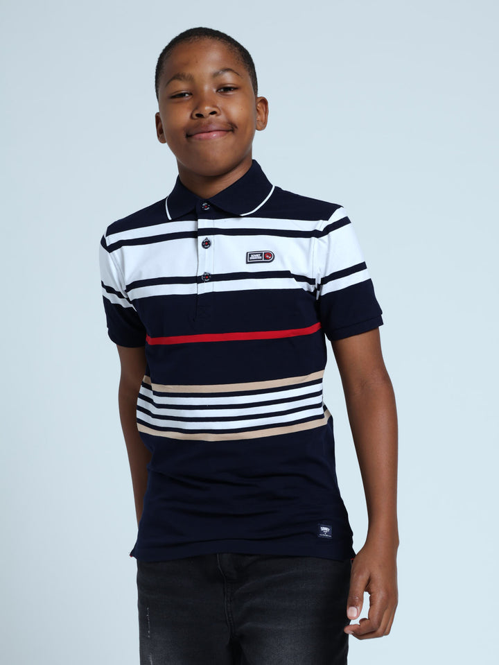 Boys Striped Golfer - Navy