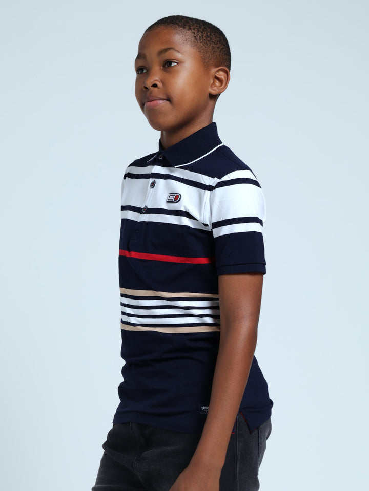 Boys Striped Golfer - Navy