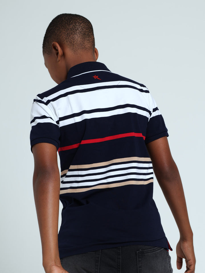 Boys Striped Golfer - Navy