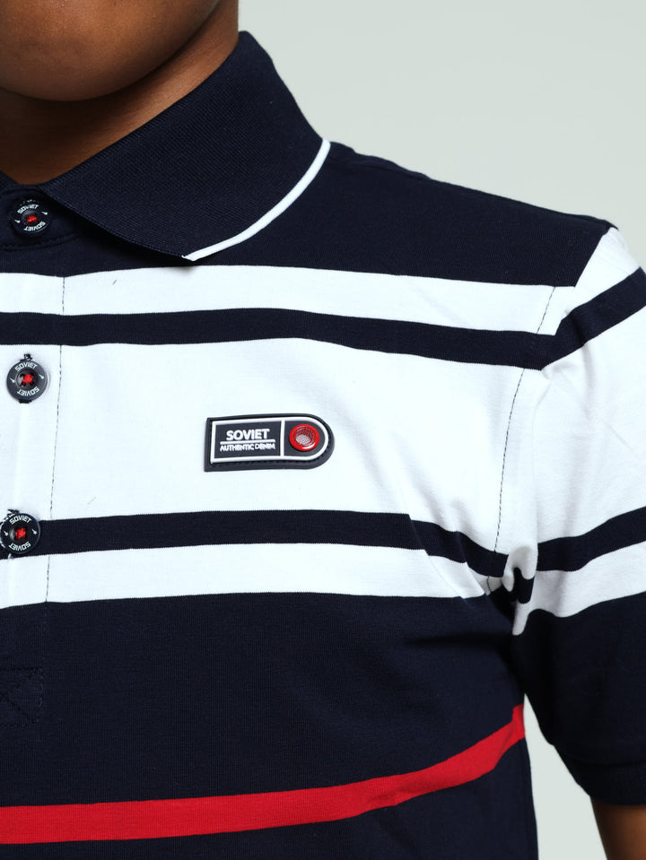 Boys Striped Golfer - Navy