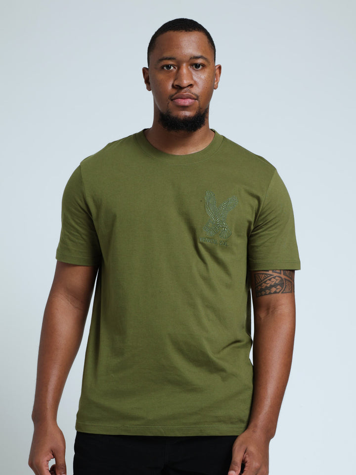 Eagle Front & Back Embroided Tee - Light Fatigue