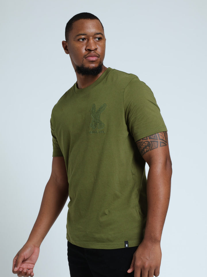 Eagle Front & Back Embroided Tee - Light Fatigue