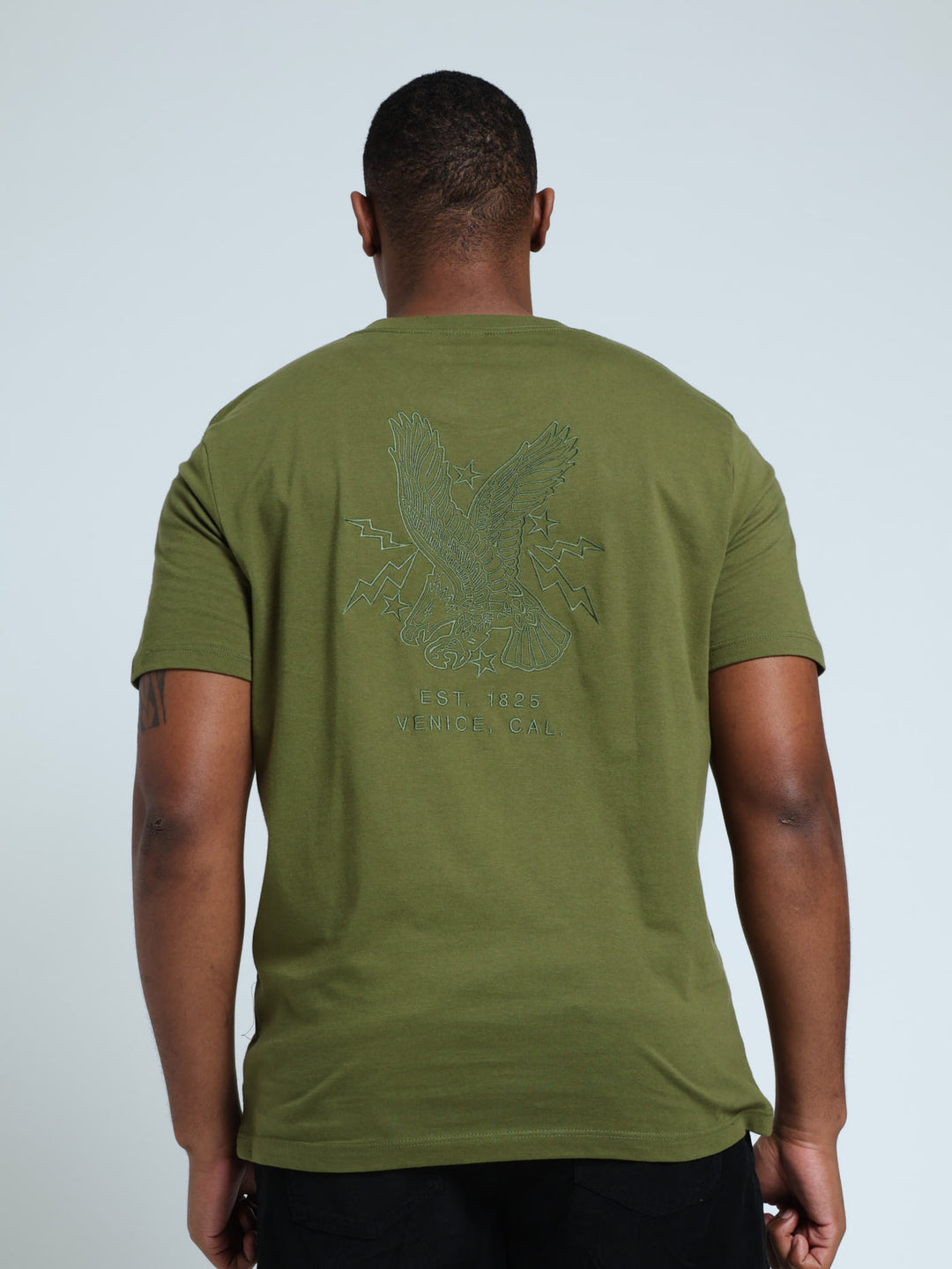 Eagle Front & Back Embroided Tee - Light Fatigue