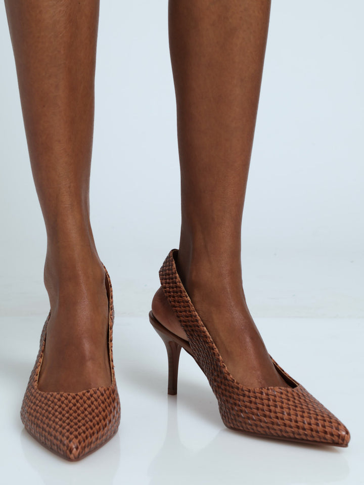 Soft Oriel Woven Pointed Court Sling Back Heel - Tan