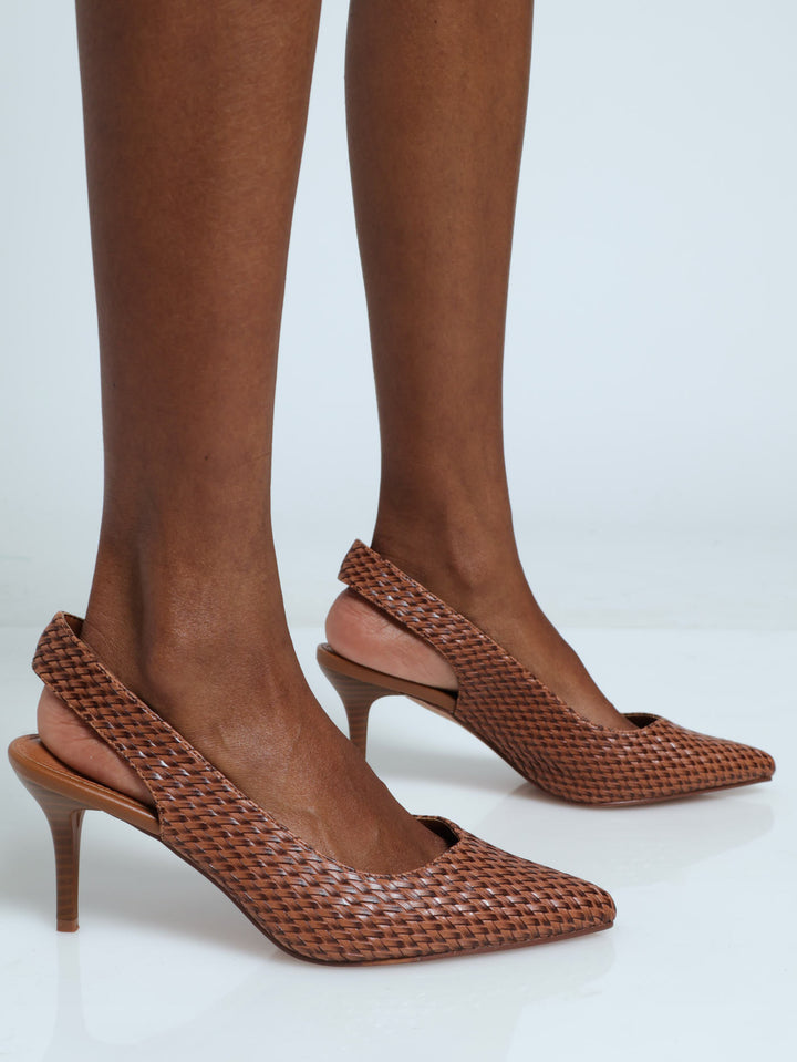 Soft Oriel Woven Pointed Court Sling Back Heel - Tan