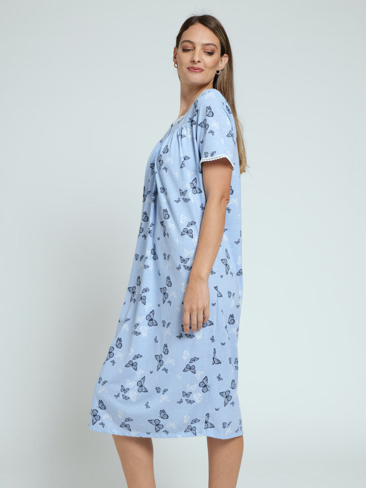 Butterfly Button Up Knit Sleepshirt - Blue