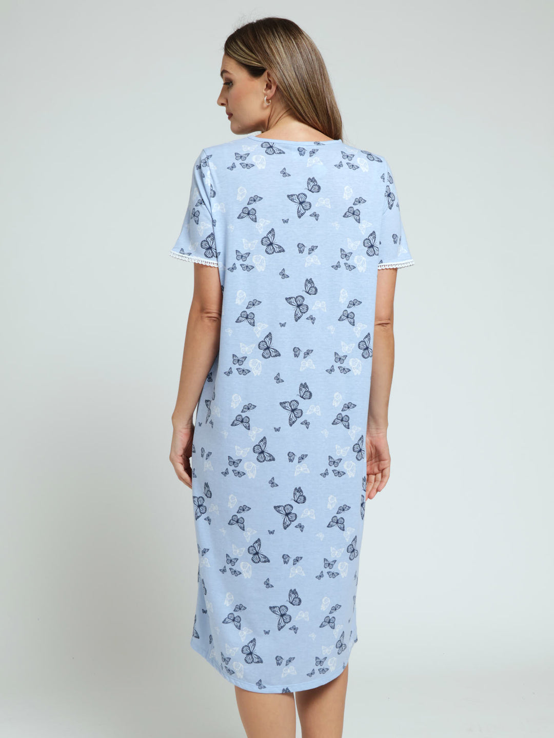 Butterfly Button Up Knit Sleepshirt - Blue