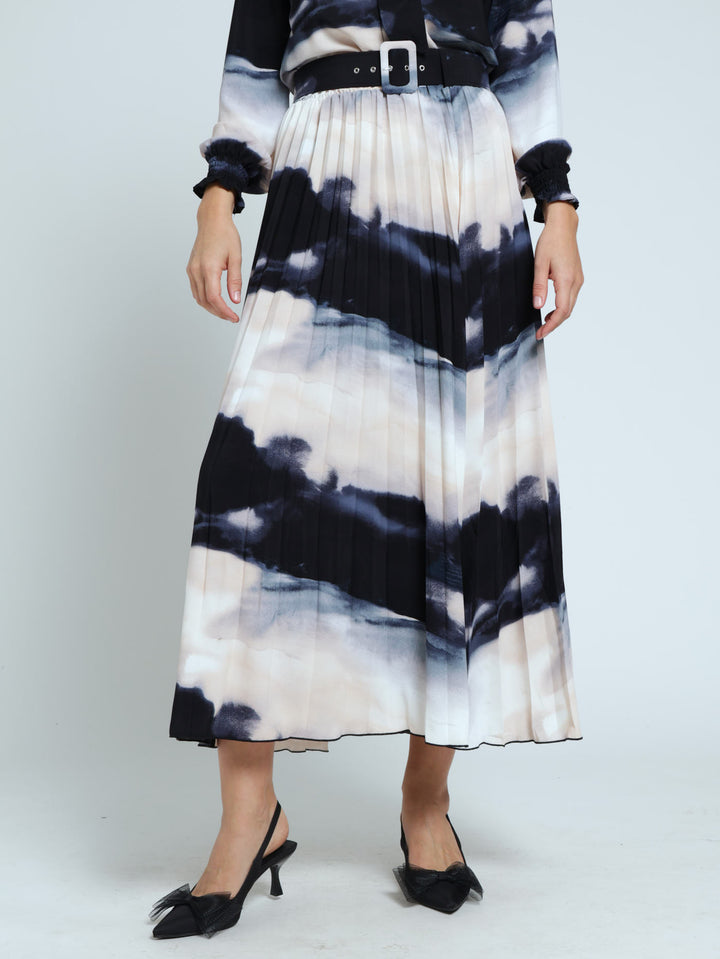 Pleated Marble Midi Skirt