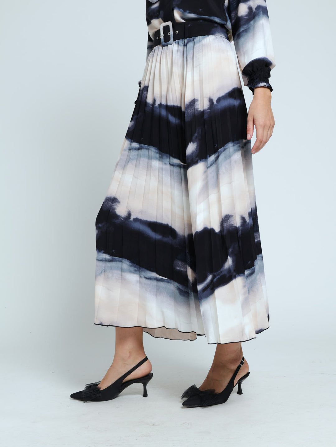 Pleated Marble Midi Skirt