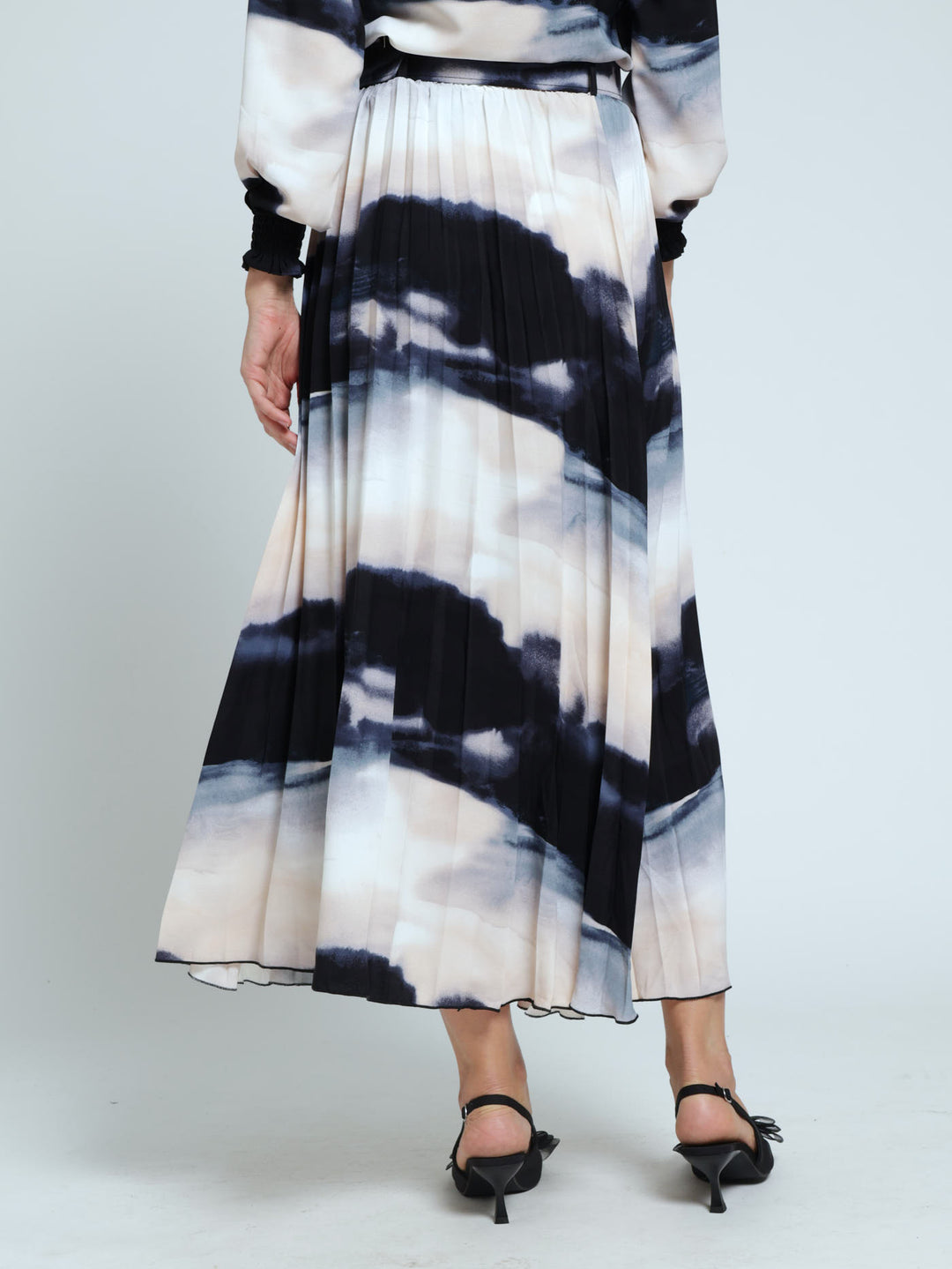 Pleated Marble Midi Skirt