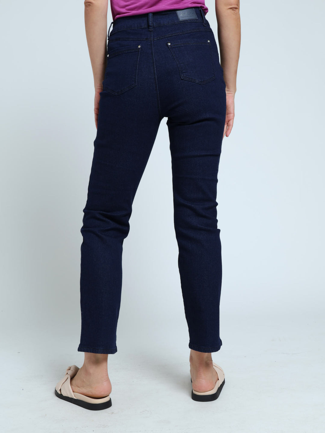 Stud Detail Straight Leg Jeans - Dark Wash Ink