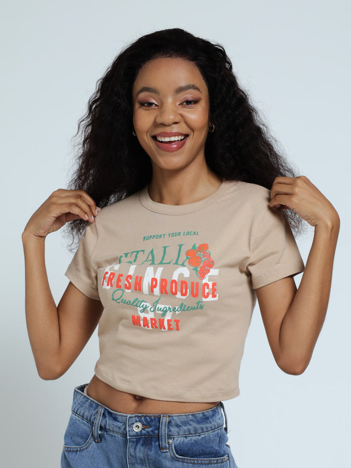 Peaches Baby Tee - Sand