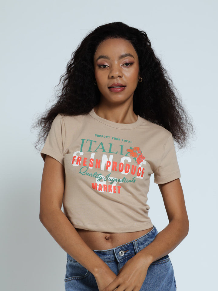 Peaches Baby Tee - Sand