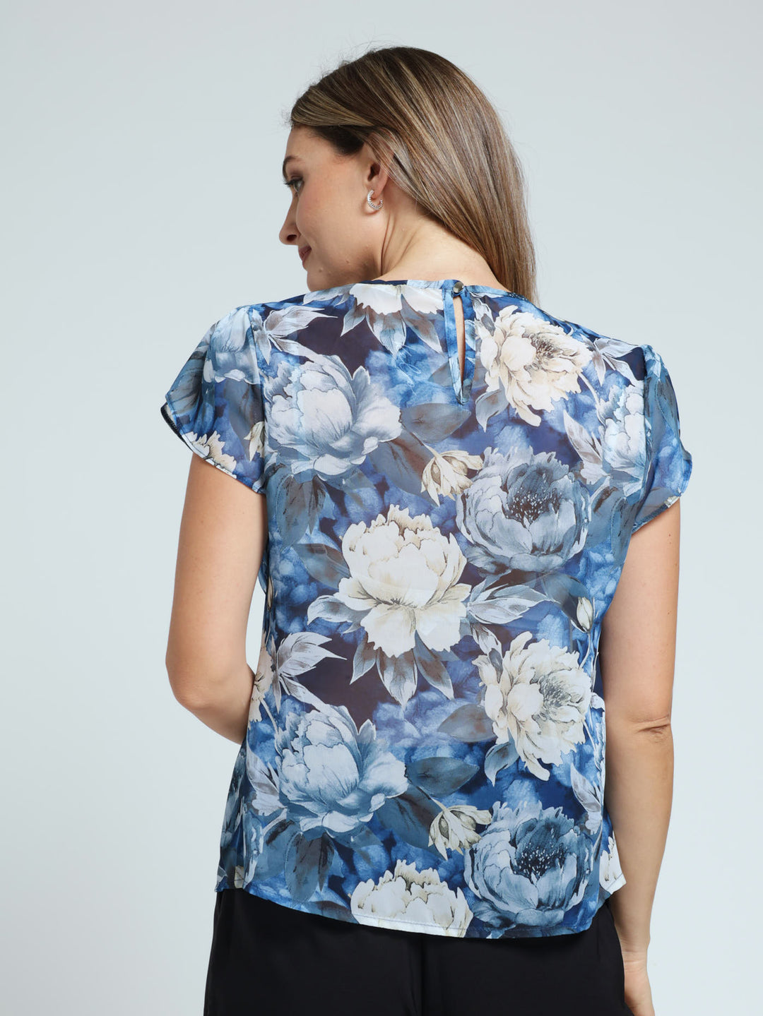 Pleat Neck Blouse - Blue