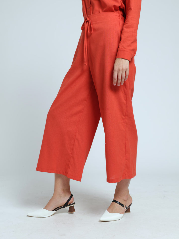 Flat Front Pull-On Wideleg Culotte Pants - Burnt Orange