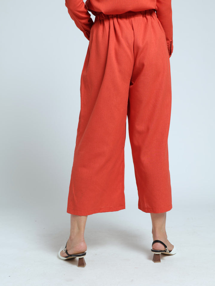 Flat Front Pull-On Wideleg Culotte Pants - Burnt Orange