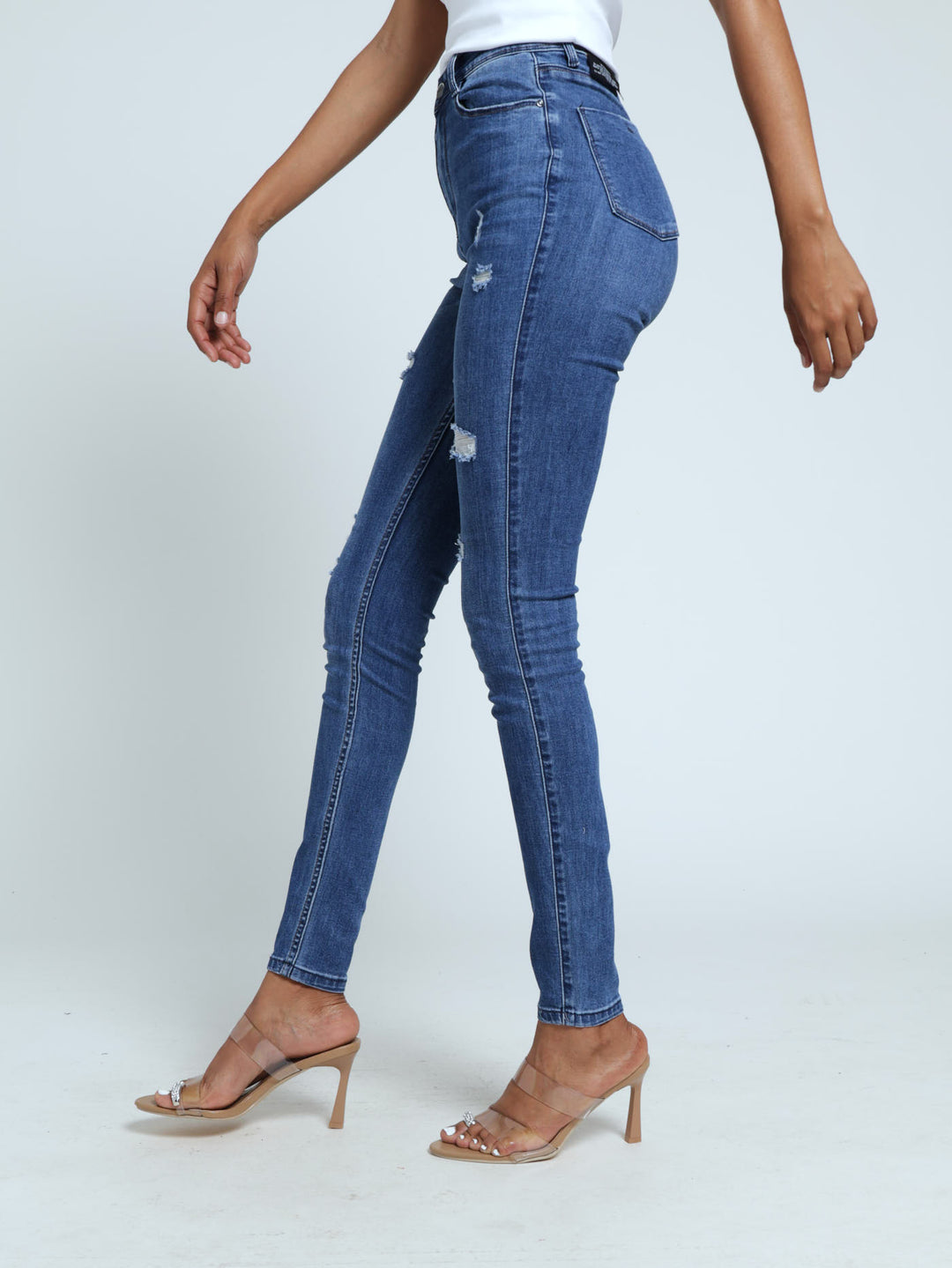 Ryder High Waist Sexy Curvy Fit Jean With Rips - Mid Blue