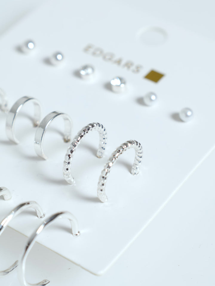 9 Pack Small Hoops & Studs Earrings - Silver