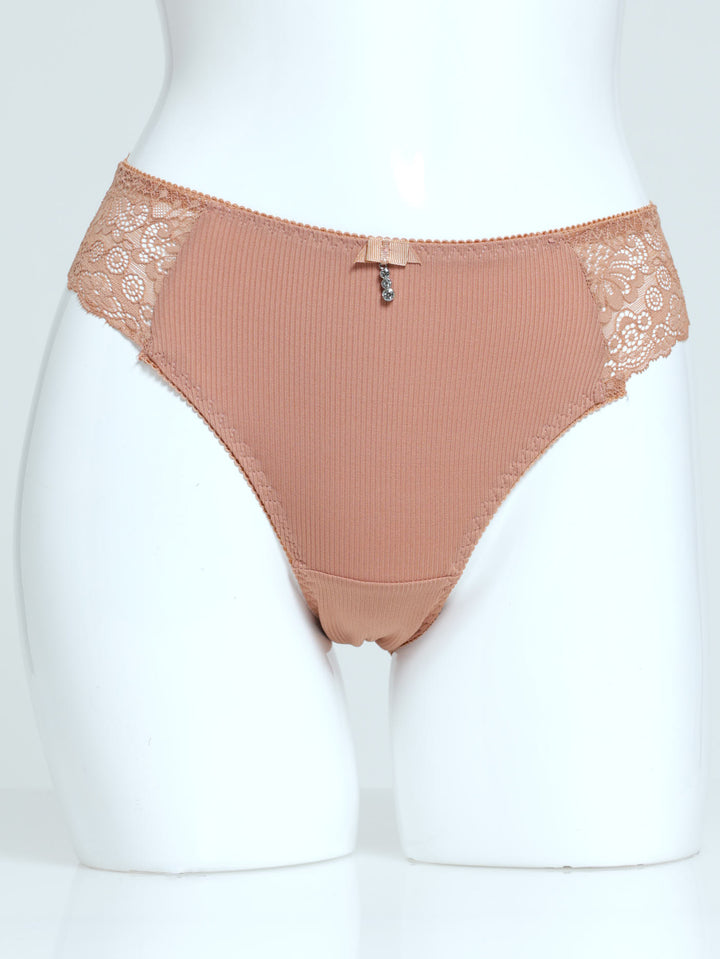 Microfibre/Lace Bikini Panty - Mocha