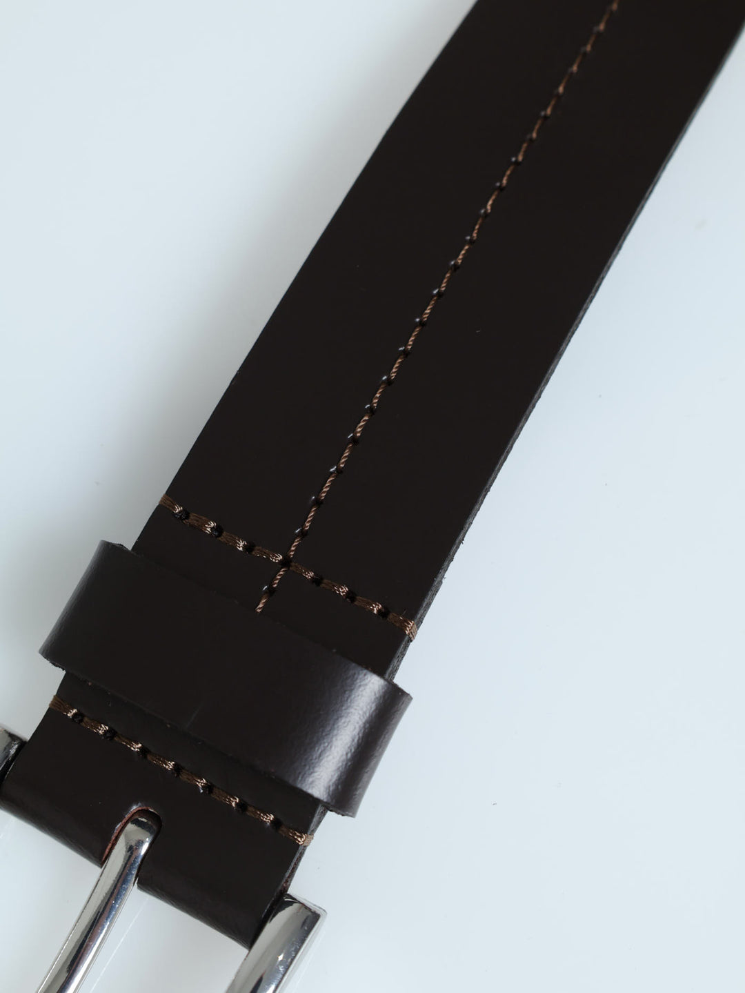 Dark Brown Leather Belt With Stitch Detail