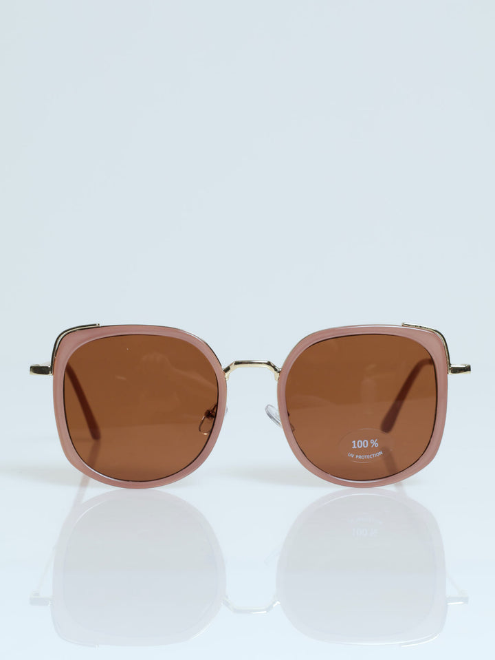 Gold Temple Square Frame Sunglasses - Blush