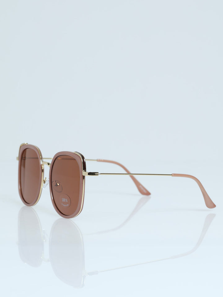 Gold Temple Square Frame Sunglasses - Blush