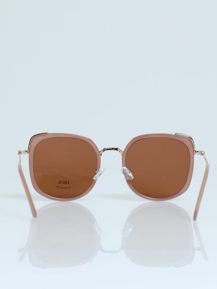 Gold Temple Square Frame Sunglasses - Blush