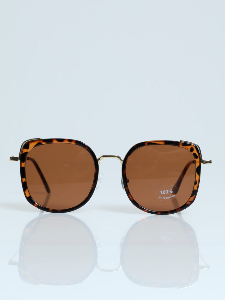 Gold Temple Square Frame Sunglasses - Tortoise