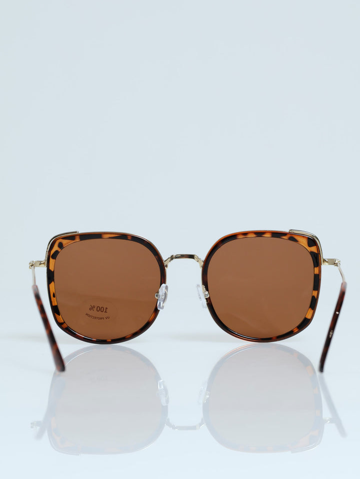 Gold Temple Square Frame Sunglasses - Tortoise