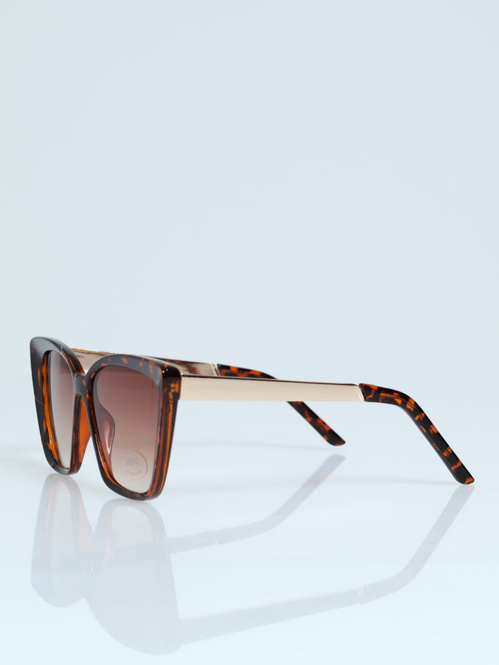 Bevelled Cateye Grad Lense Sunglasses - Tortoise