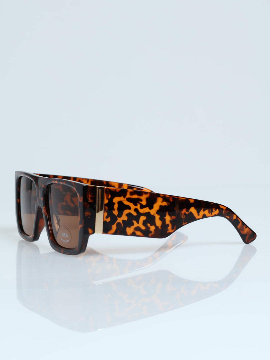 Wide Temple Gold Trim Square Visor Sunglasses - Tortoise