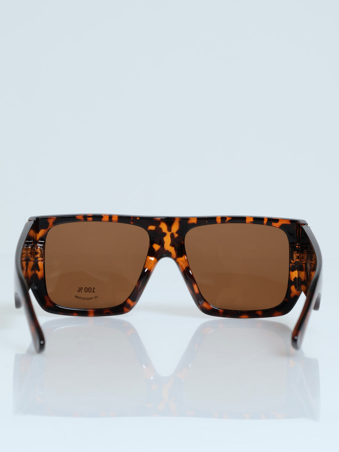 Wide Temple Gold Trim Square Visor Sunglasses - Tortoise