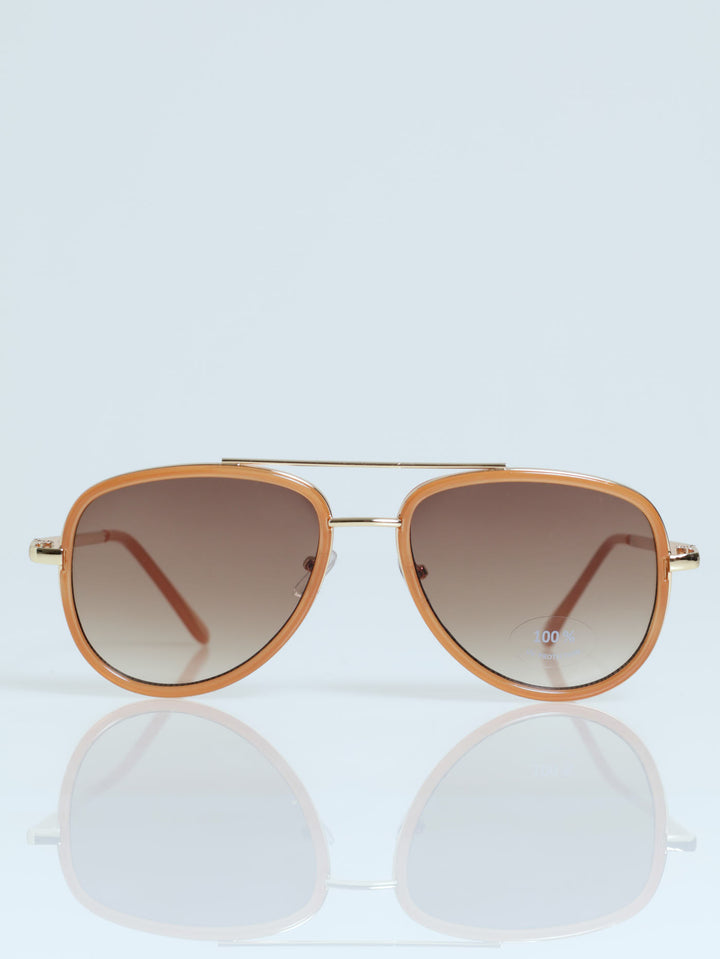 Metal Arm Aviator Sunglasses - Nude