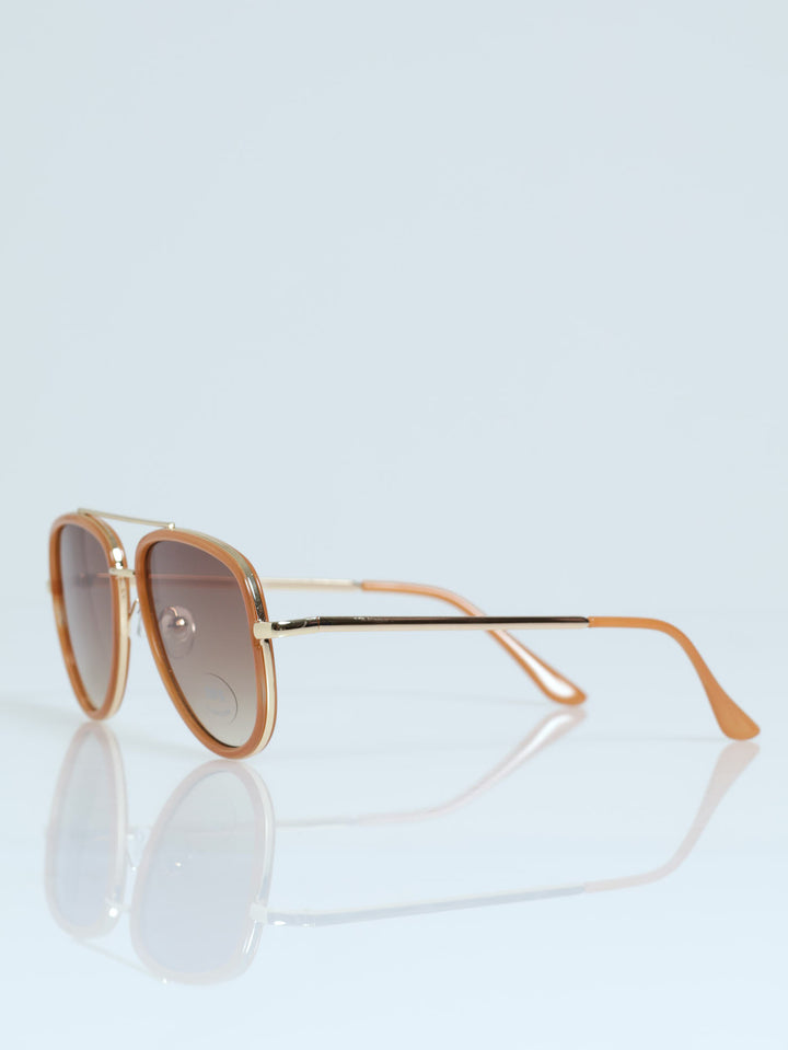 Metal Arm Aviator Sunglasses - Nude