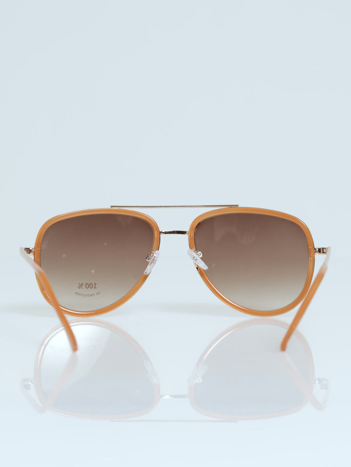 Metal Arm Aviator Sunglasses - Nude