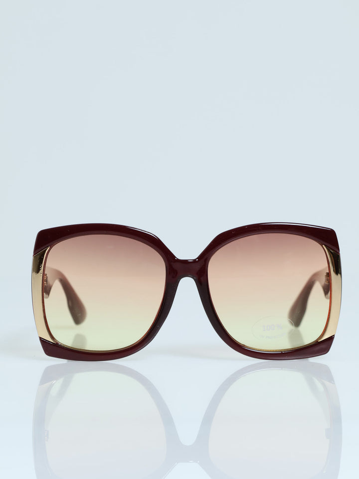 Gold Trim Large Frame Sunglasses - Burgundy