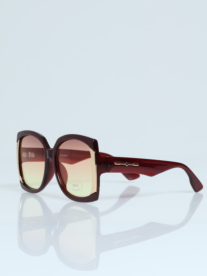 Gold Trim Large Frame Sunglasses - Burgundy