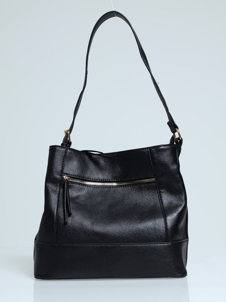 Front Zip Bucket Bag - Black