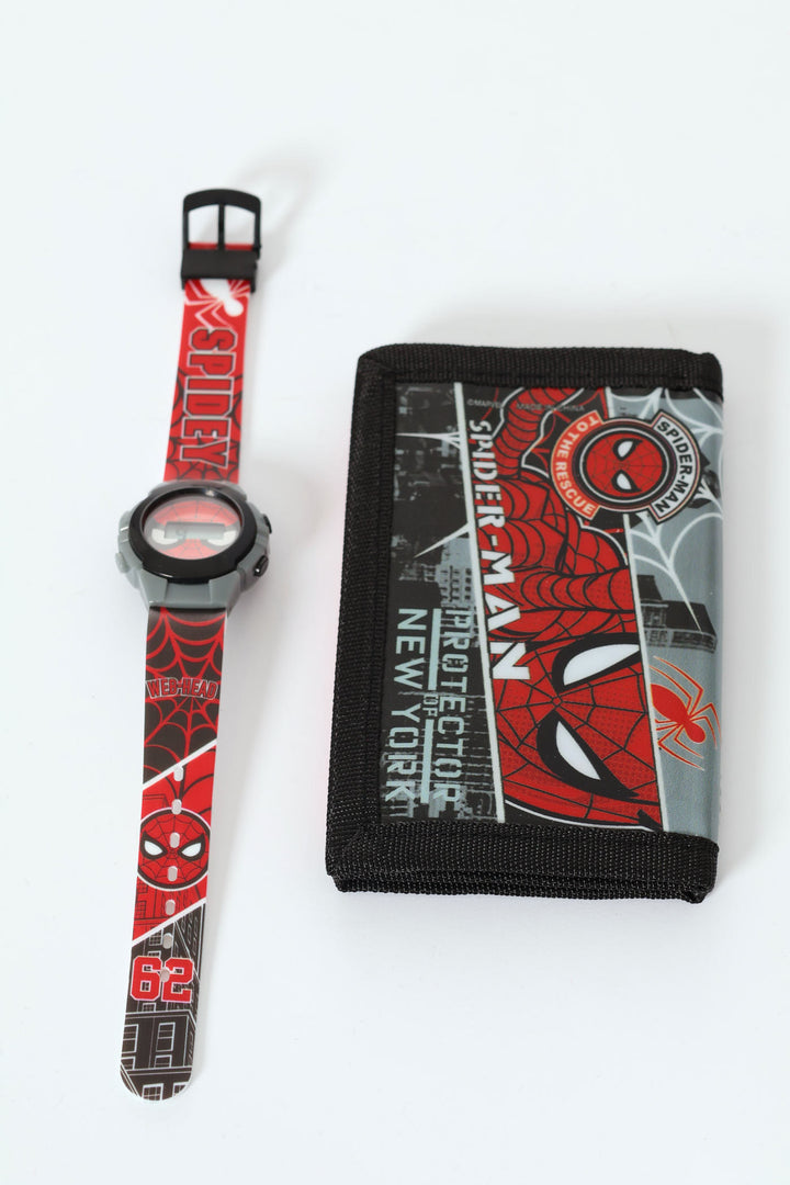 Pre-Boys Spiderman Watch And Wallet Set - Red