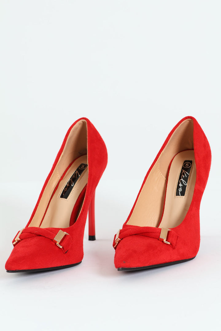 Twisted Strap Trim Stilletto Court Heel - Red