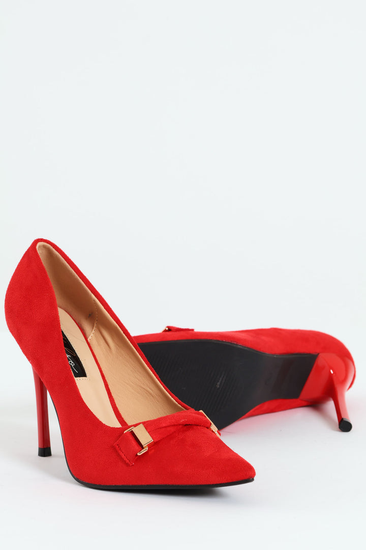 Twisted Strap Trim Stilletto Court Heel - Red