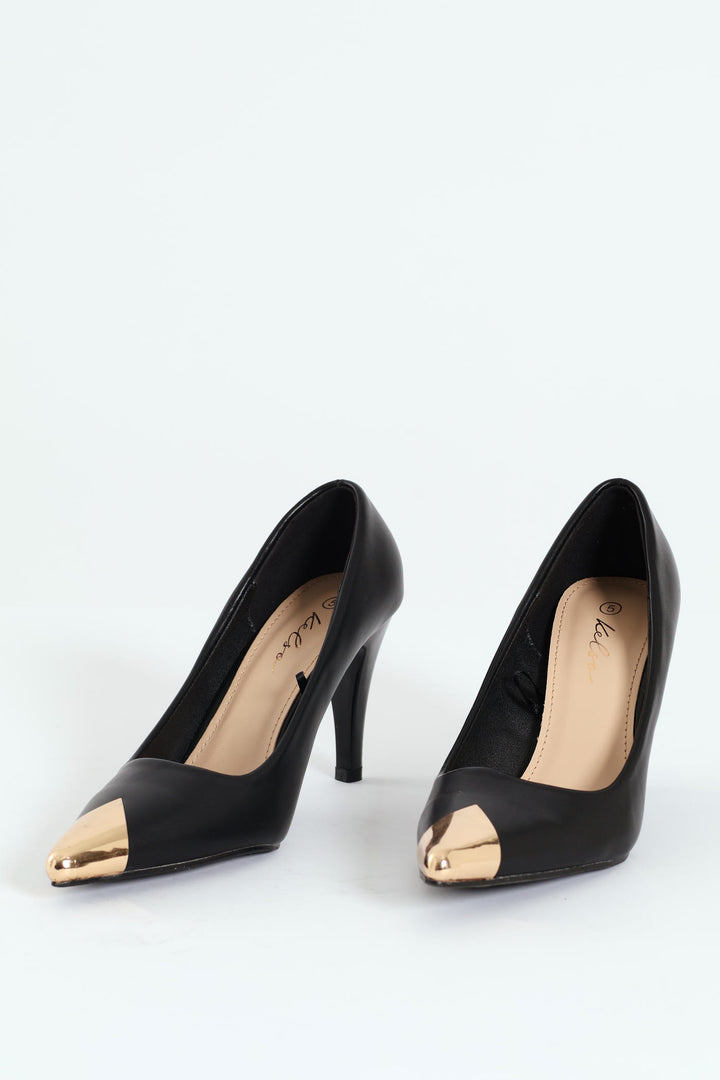 Metal Toe Cap Court Heel - Black