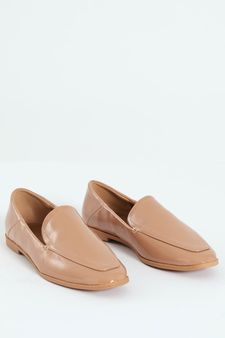 Crinkle Patent Plain Loafer - Natural