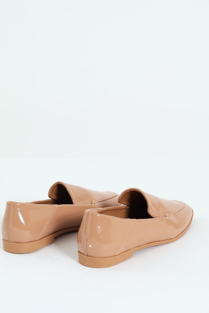 Crinkle Patent Plain Loafer - Natural