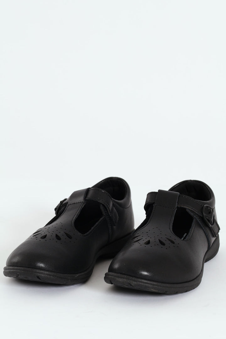 Boys Crown Teardrop School Shoe - Black