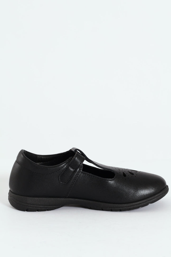 Boys Crown Teardrop School Shoe - Black