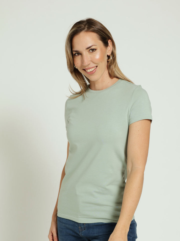 Cotton Lycra Crew Tee - Sage