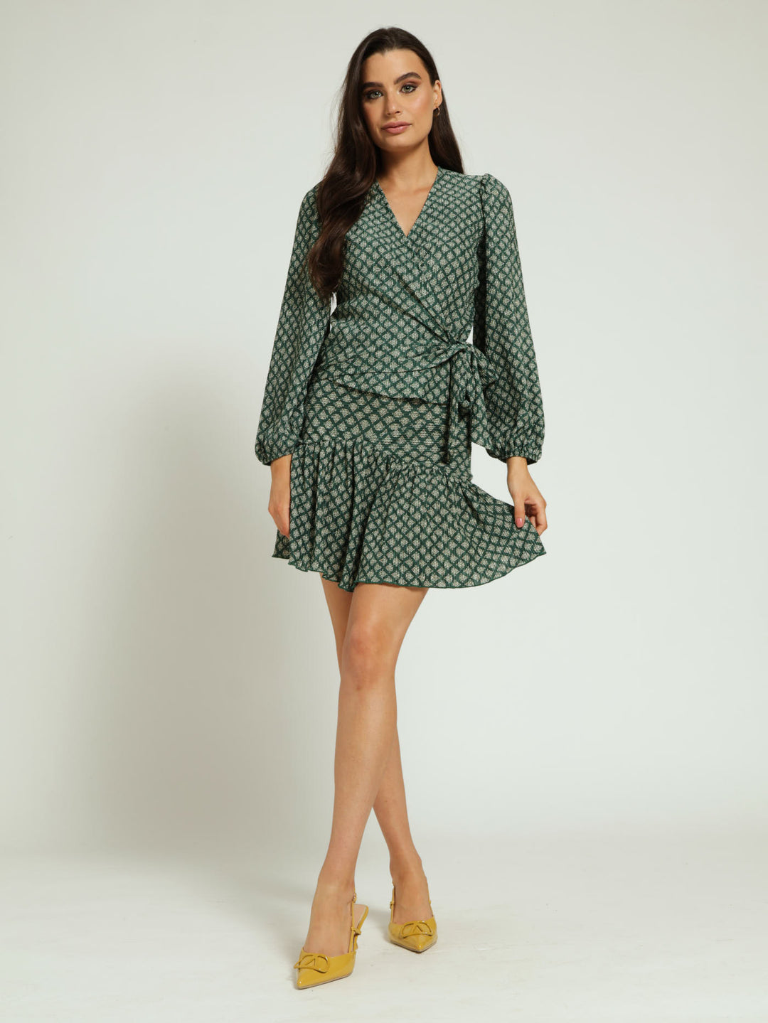 Long Sleeve Wrap Blouse - Forest Green